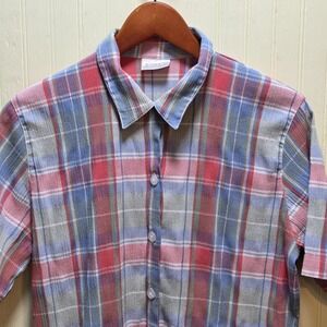 Koret Francisca Shirt Womens Petite Large Multicolor Plaid Button Front Top
